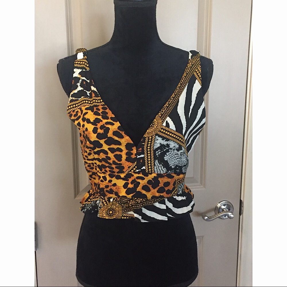 Animal Print Crop Top Plunging Neckline
